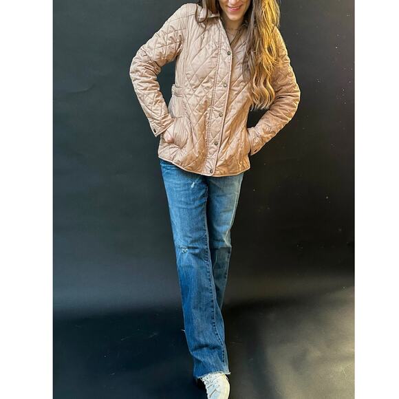 L.L. Bean Khaki Light Brown Quilted Green Corduroy Trim Riding Chore Jacket - Picture 7 of 11